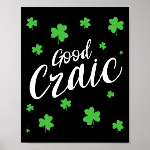 Affiche Bon Craic Amusant Argot Irlandais Trèfles Saint-Pa