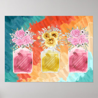 Affiche Bon ensemble de chance trois bouquet de bouteille