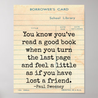 Affiche Bon livre Perdu un ami Paul Sweeney Citation Art