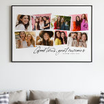 Affiche Bon temps grands souvenirs amusant collage photo<br><div class="desc">Ce collage amusant de 8 photos présente le type écrit à la main "bons moments, grands souvenirs" ainsi qu'une tache de texte personnalisée. Un excellent moyen de commémorer des occasions comme la haute année, des vacances, une saison sportive et plus encore. Fait un grand cadeau de graduation, mais peut aussi...</div>