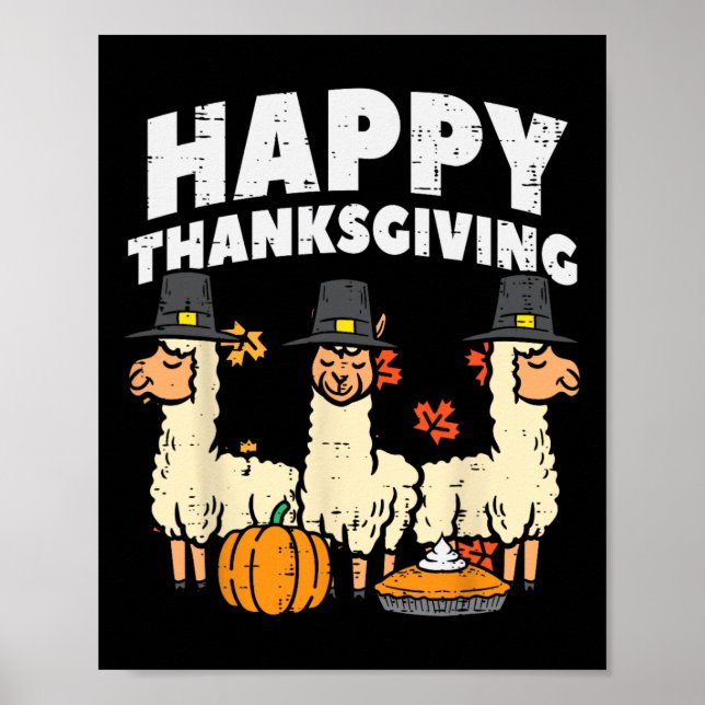 Affiche Bon thanksgiving 3 Llama Automne Automne Alpaca Ho (Devant)