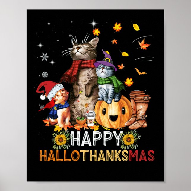 Affiche Bon thanksgiving Chat Hallothanksmas Hallothanksma (Devant)