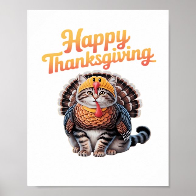 Affiche Bon thanksgiving Chat Turquie Fête Automne Classiq (Devant)