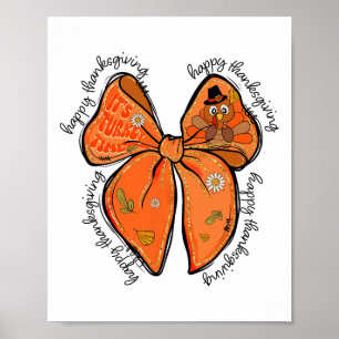 Affiche Bon thanksgiving Coquette Turquie Bow Citrouille W
