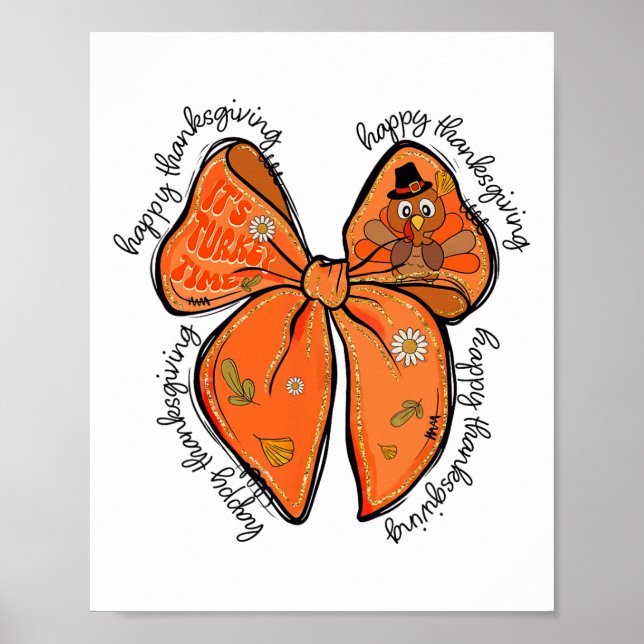 Affiche Bon thanksgiving Coquette Turquie Bow Citrouille W (Devant)