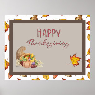 Affiche Bon thanksgiving Cornucopia Panier Feuilles d'auto