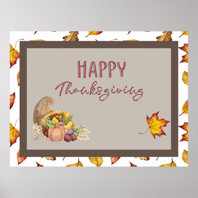 Affiche Bon thanksgiving Cornucopia Panier Feuilles d'auto (Devant)