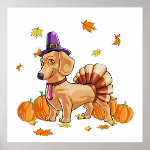 Affiche Bon thanksgiving Dachshund Turquie Costume T Fun