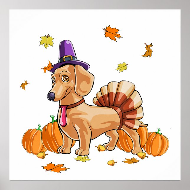 Affiche Bon thanksgiving Dachshund Turquie Costume T Fun (Devant)