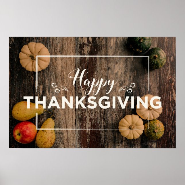 Affiche Bon thanksgiving Gourds sur bois rustique (Devant)