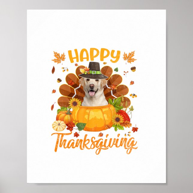 Affiche Bon thanksgiving Labrador Chien Turquie Citrouille (Devant)