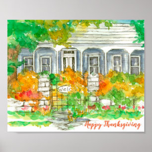 Affiche Bon thanksgiving Maison victorienne automne
