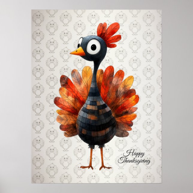 Affiche Bon thanksgiving mignon Bébé coloré Turquie (Devant)