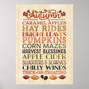 Affiche Bon thanksgiving Mots descriptifs Automne