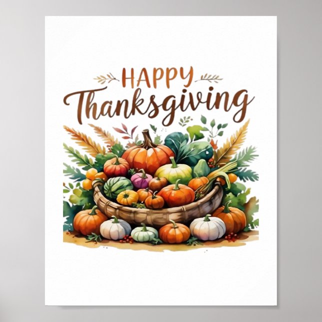 Affiche Bon thanksgiving - Panier de récolte avec Citrouil (Devant)
