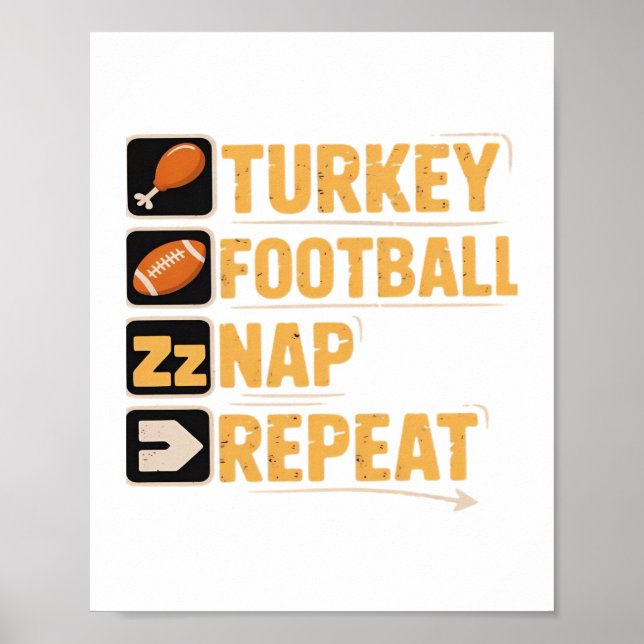 Affiche Bon thanksgiving Turquie Football Nap Repeat Funn (Devant)