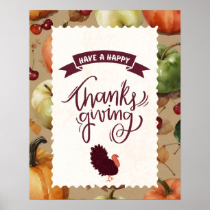 Affiche Bon thanksgiving Turquie saison de récolte
