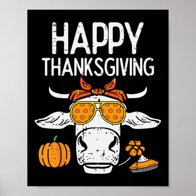 Affiche Bon thanksgiving Vache Automne Automne Agriculteur (Devant)