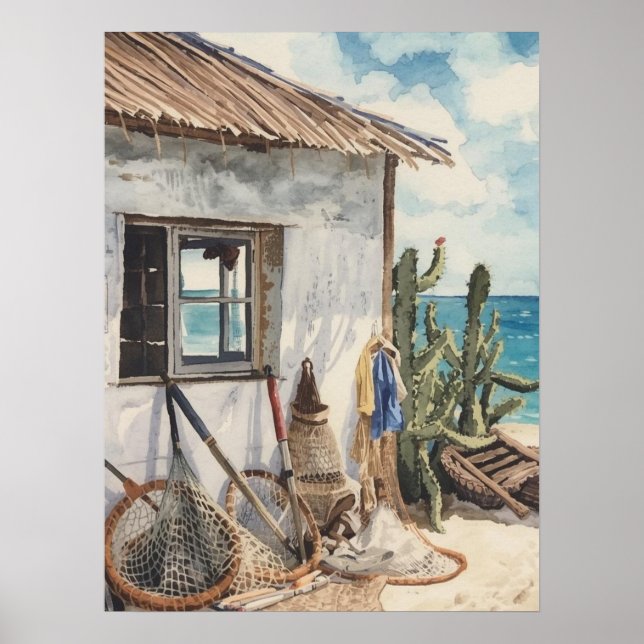 Affiche Bonaire cabane à poissons (Devant)