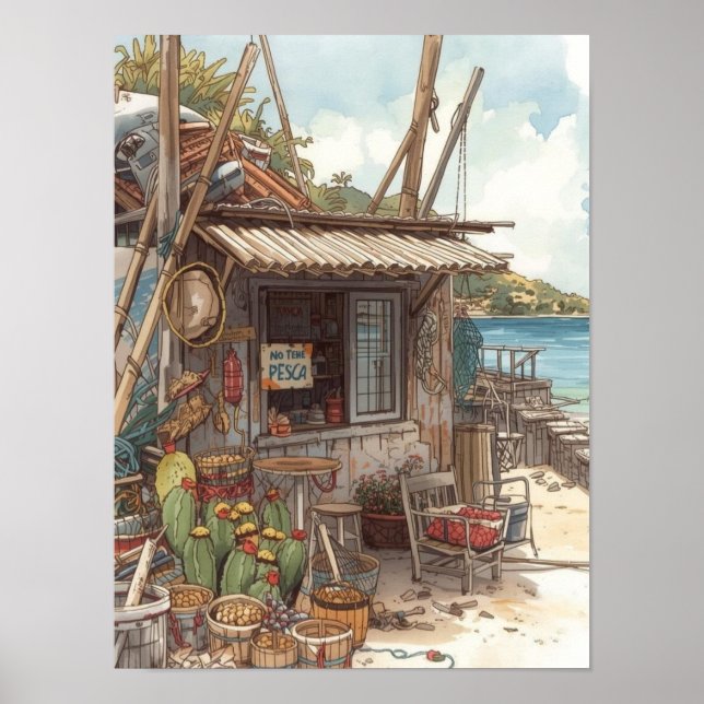 Affiche Bonaire cabane à poissons (Devant)