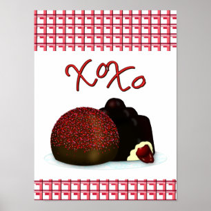 Affiche Bonbon Valentin XOXO et chocolat noir