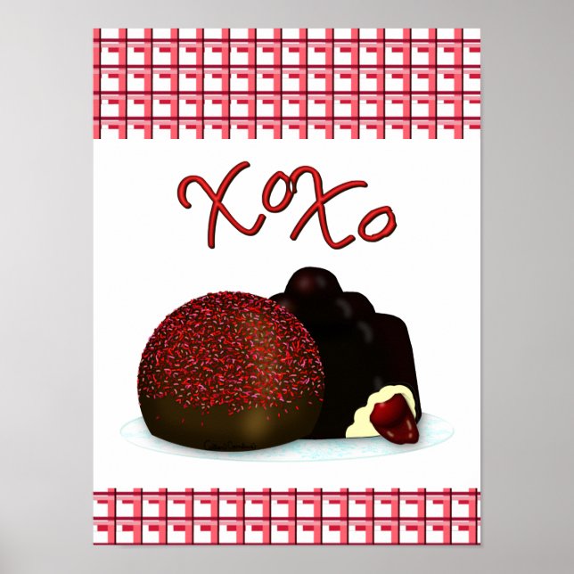 Affiche Bonbon Valentin XOXO et chocolat noir (Devant)