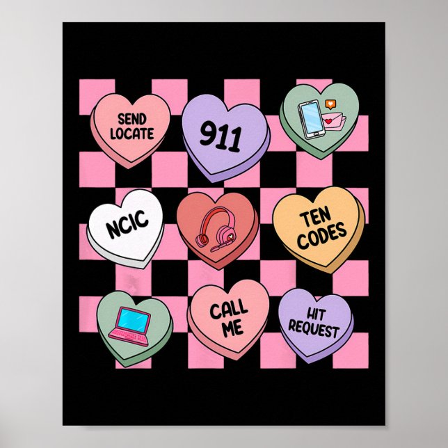 Affiche Bonbons coeurs Saint-Valentin dispatcher 911 ,  (Devant)