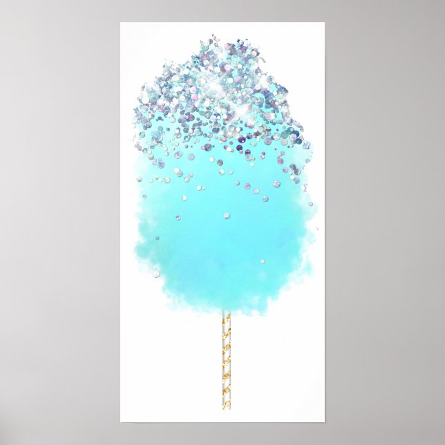 Affiche Bonbons de coton mignon bleu et argent parties sci (Devant)