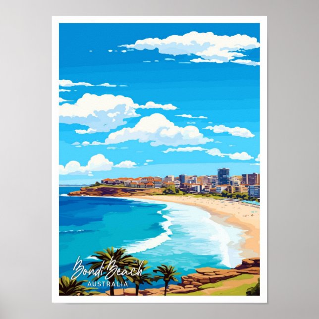 Affiche Bondi Beach Australie Voyage Illustration Vintage (Devant)