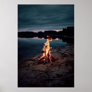 Affiche Bonfire near body of water during night time
