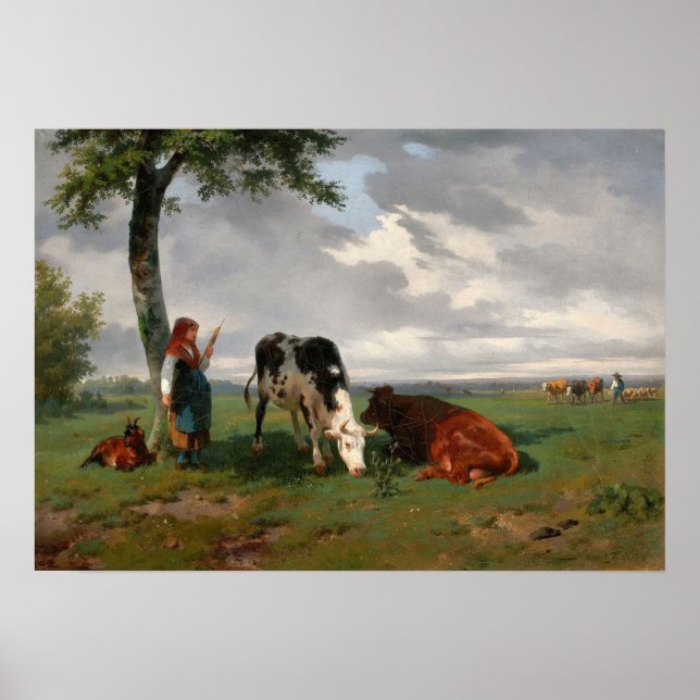 Affiche Bonheur - A Bergere With A Goat And Two Cows (Devant)