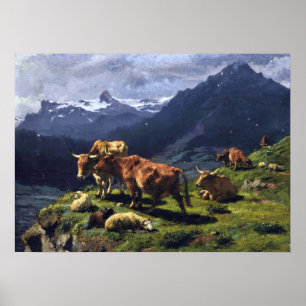 Affiche Bonheur - Cattle And Sheep In An Alpine Landscape