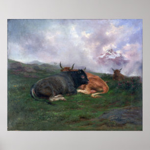 Affiche Bonheur - Cattle At Rest On A Hillside In The Alps