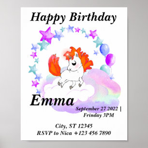 Affiche Bonheur couleur magique licorne dans l'arc-en-ciel