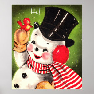Affiche Bonhomme de neige avec l'oiseau