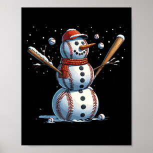 Affiche Bonhomme de neige Baseball Noël Hiver