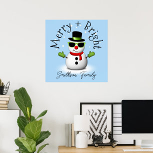 Affiche Bonhomme de neige cool Joyeux Noël lumineux Noël p