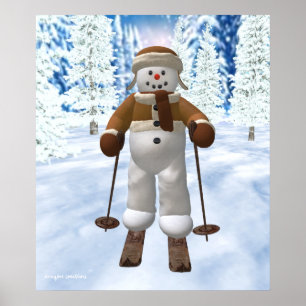Affiche Bonhomme de neige de cru de ski
