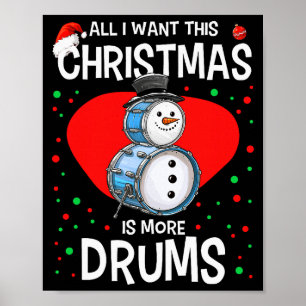 Affiche Bonhomme de neige de Noël drôle batteur tambours p