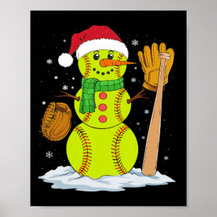 Affiche Bonhomme de neige de Noël Lanceur de softball pour