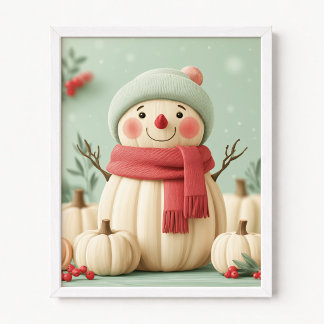Affiche Bonhomme de neige déguisé en chapeau d'hiver de bo
