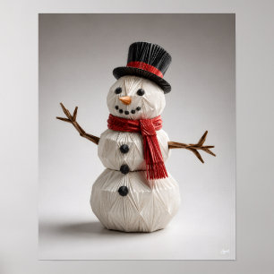 Affiche Bonhomme de neige en origami avec écharpe