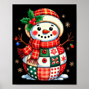 Affiche Bonhomme de neige en patchwork de Noël - Esthétiqu
