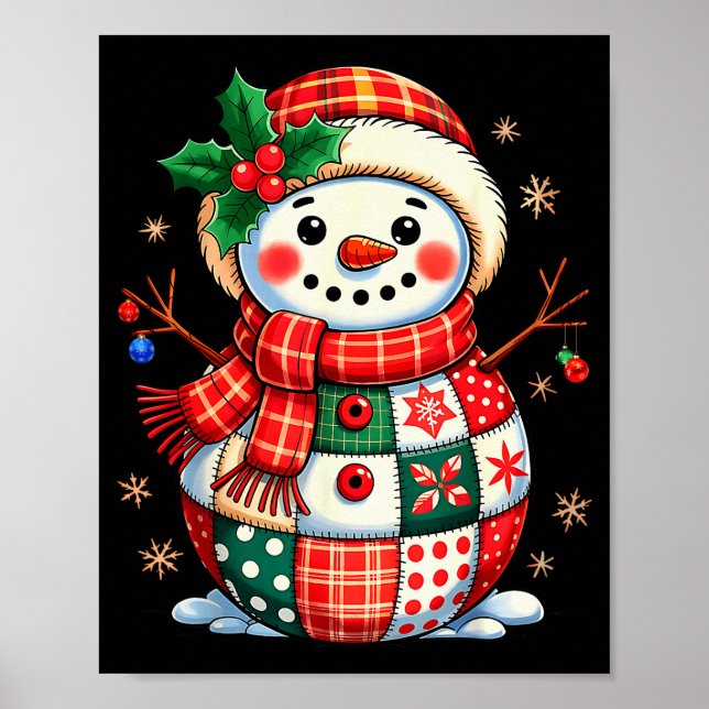 Affiche Bonhomme de neige en patchwork de Noël - Esthétiqu (Devant)