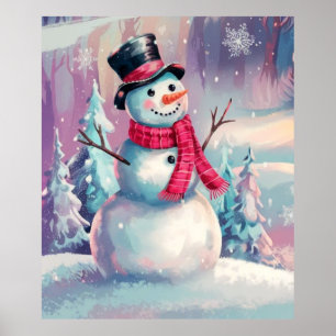 Affiche Bonhomme de neige et ambiance hivernale