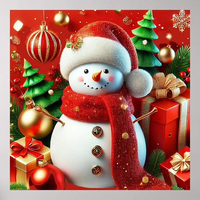 Affiche Bonhomme de neige joyeux (Devant)