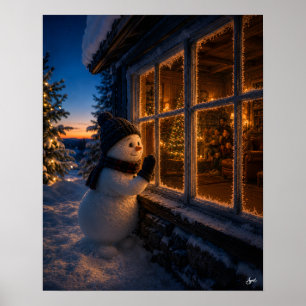 Affiche Bonhomme de neige qui regarde par la fenêtre