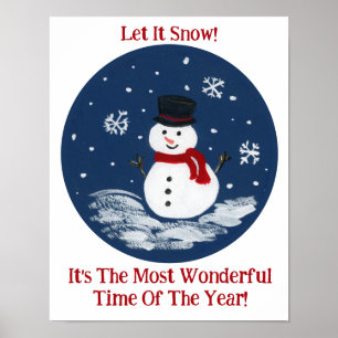 Affiche Bonhomme de neige Rouge Moment Merveilleux Année P