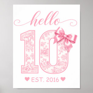Affiche Bonjour 10 Anniversaire Rose Bonjour 10 Année pe