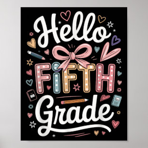 Affiche Bonjour 5E Année Premier Jour Cute Bow Retour À L'